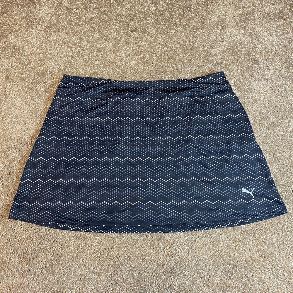 Puma Golf Tennis Skirt XL Black Polka Dot Chevron A-Line Athletic Stretch Skort
